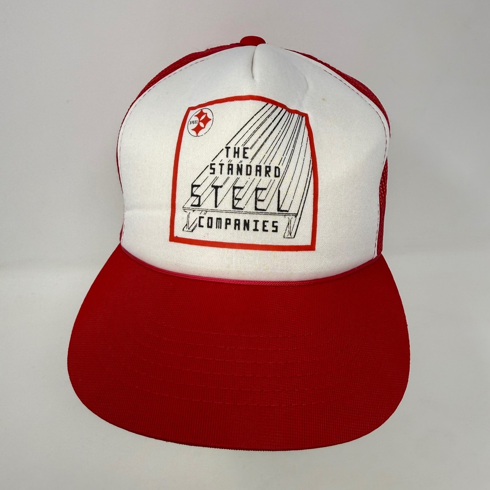 Vintage‎ Standard Steel Companies Trucker Hat Red White Snapback Designer Award